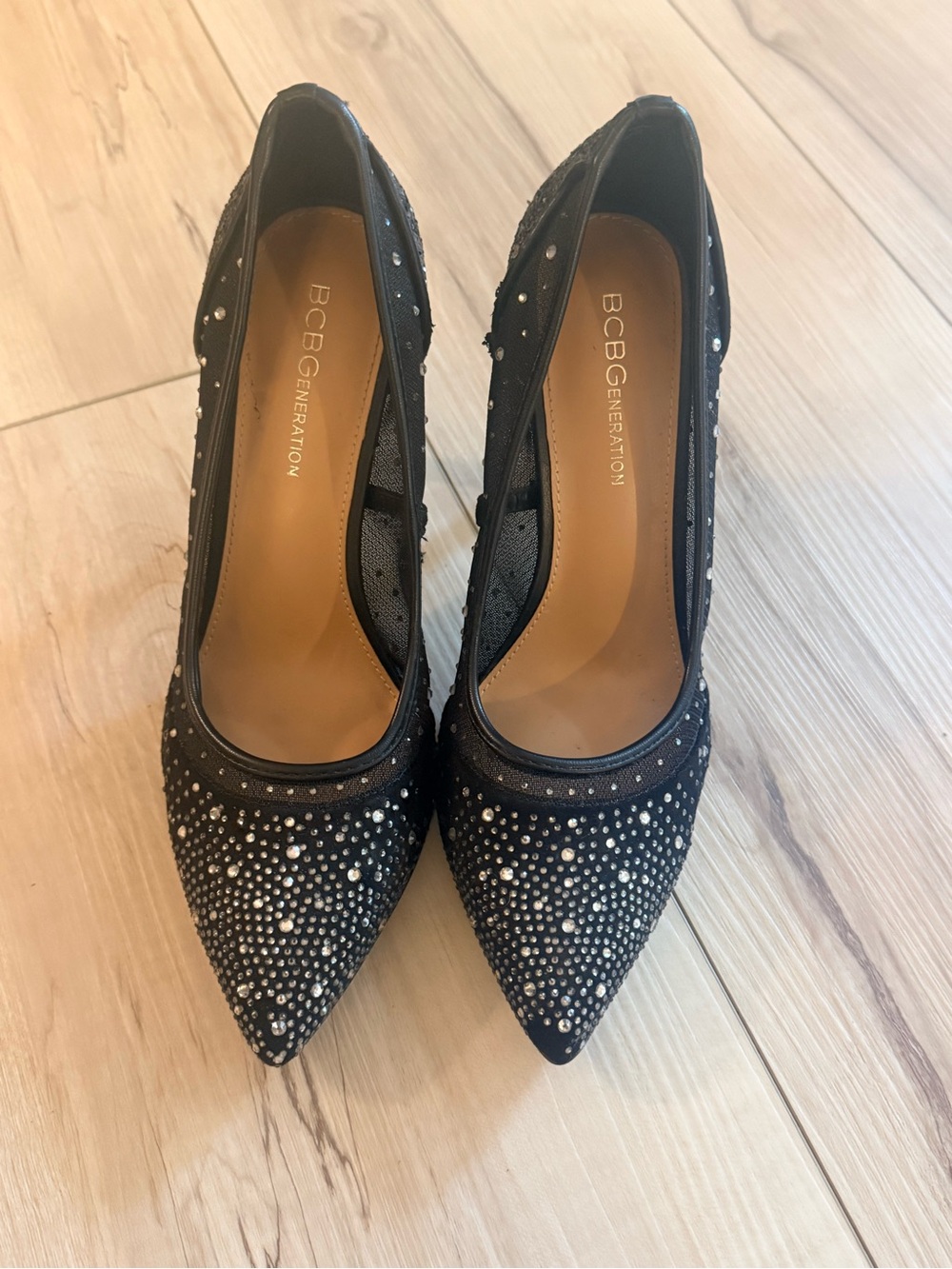 BCBGeneration Black Pointed Toe Rhinestone Pumps